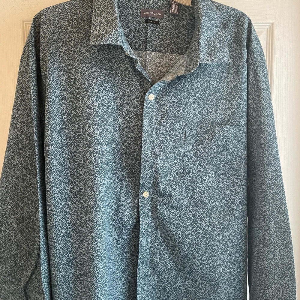 Van Heusen Teal Leaf Print Slim Fit Shirt
